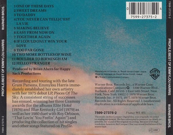 Emmylou Harris : Profile (Best Of Emmylou Harris) (CD, Comp, RE)