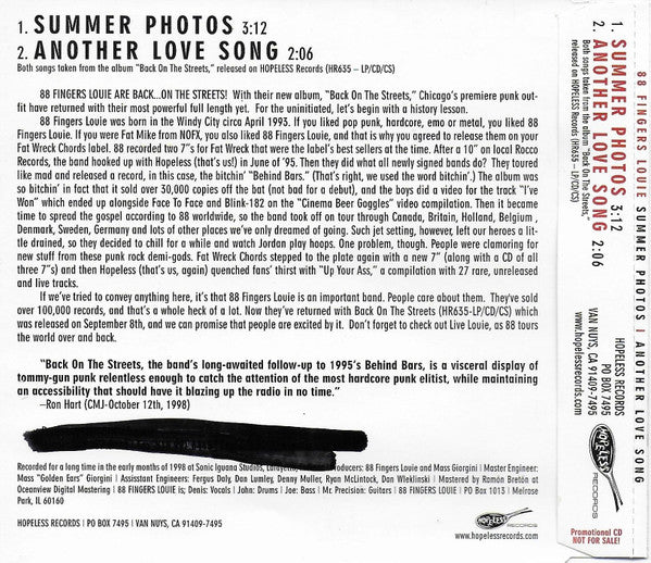 88 Fingers Louie : Summer Photos (CD, Single, Promo)