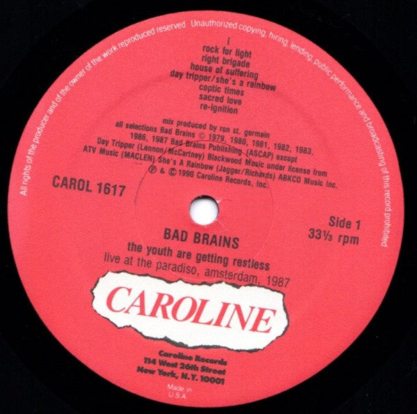 Bad Brains : The Youth Are Getting Restless (Live At The Paradiso, Amsterdam, 1987) (LP, Album)