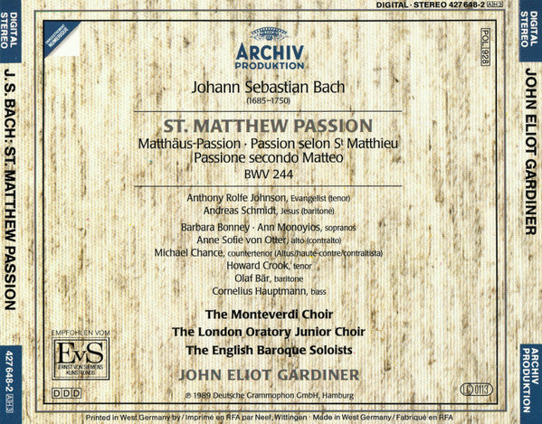 J.S. Bach* – John Eliot Gardiner : St. Matthew Passion = Matthäus-Passion = Passion Selon St Matthieu (3xCD, RP, PMD + Box, Sli)