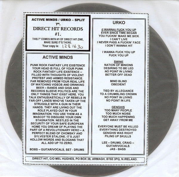Active Minds (2) / Urko : Active Minds / Urko Split (7", Ltd)