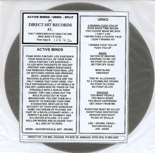 Active Minds (2) / Urko : Active Minds / Urko Split (7", Ltd)