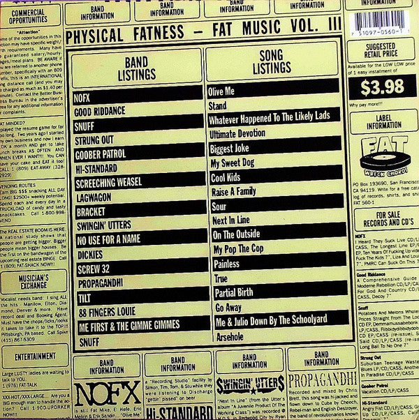 Various : Physical Fatness - Fat Music Vol. III (LP, Comp)