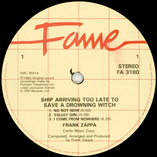 Zappa* : Ship Arriving Too Late To Save A Drowning Witch (LP, Album, RE, RM)