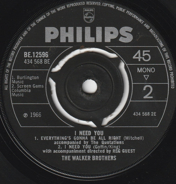 The Walker Brothers : I Need You (7", EP, Mono)