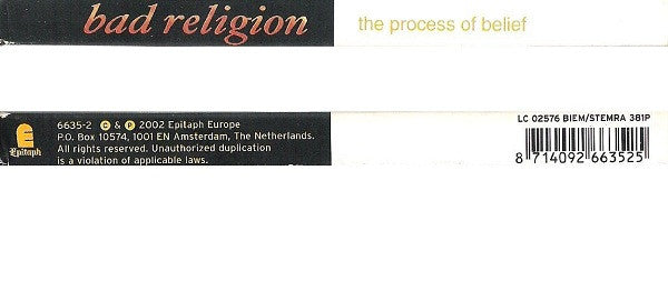 Bad Religion : The Process Of Belief (CD, Album, Sli)