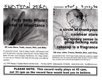 Emotion Zero / Usurp Synapse : Index Of Isolation (7")