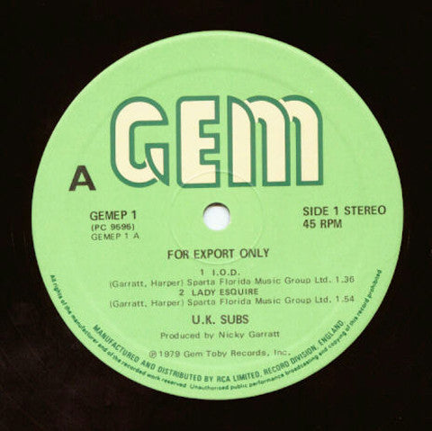 U.K. Subs* : For Export Only (12", EP)