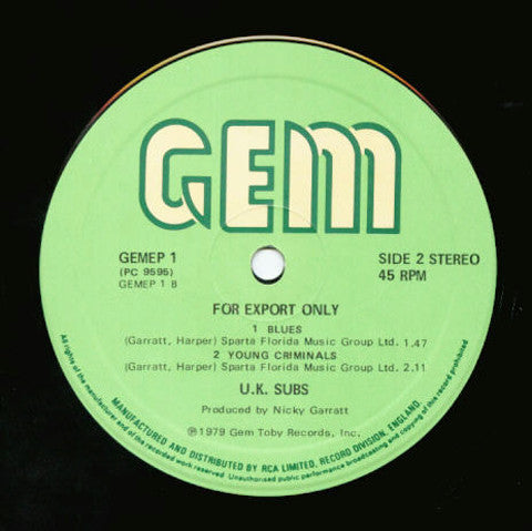 U.K. Subs* : For Export Only (12", EP)
