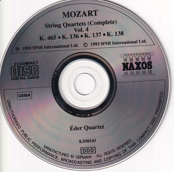 Mozart* : Éder Quartet : String Quartets (Complete) Vol. 4: K. 136 • K. 137 • K. 138 • K. 465 (CD, Album)