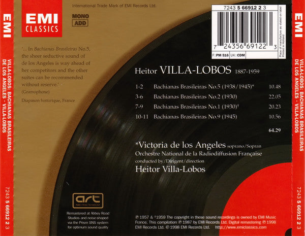 Villa-Lobos* : Victoria De Los Angeles, Heitor Villa-Lobos, Orchestre National De La Radiodiffusion Française* : Bachianas Brasileiras Nos. 1, 2, 5 & 9 (CD, Comp, Mono, RM)
