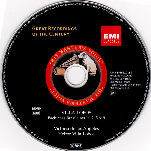 Villa-Lobos* : Victoria De Los Angeles, Heitor Villa-Lobos, Orchestre National De La Radiodiffusion Française* : Bachianas Brasileiras Nos. 1, 2, 5 & 9 (CD, Comp, Mono, RM)