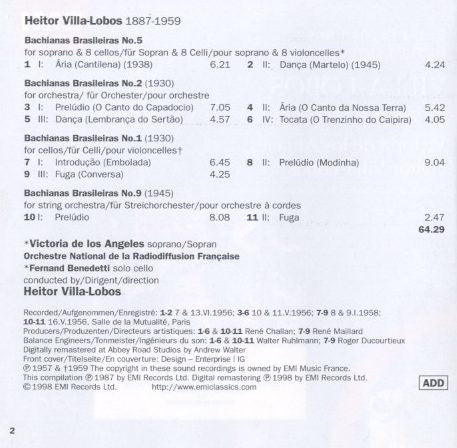 Villa-Lobos* : Victoria De Los Angeles, Heitor Villa-Lobos, Orchestre National De La Radiodiffusion Française* : Bachianas Brasileiras Nos. 1, 2, 5 & 9 (CD, Comp, Mono, RM)