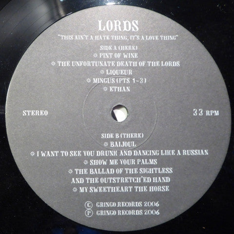 Lords (2) : This Ain't A Hate Thing, It's A Love Thing (LP, Album)
