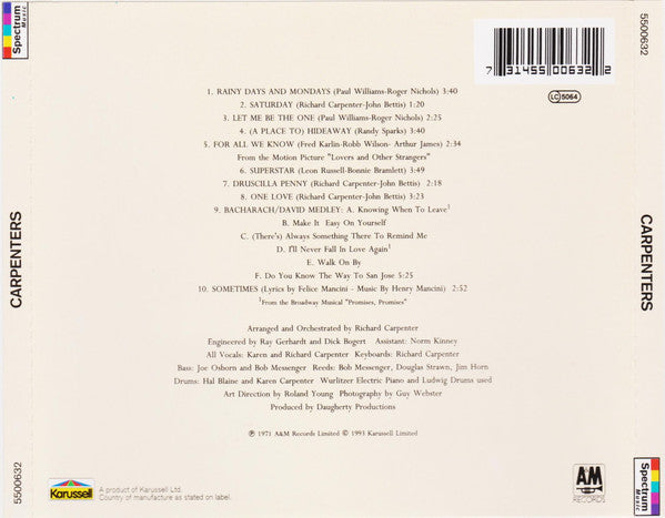 Carpenters : Carpenters (CD, Album, RE)