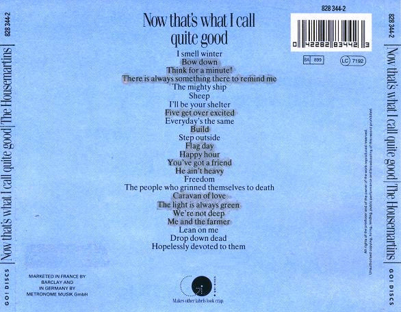 The Housemartins : Now That's What I Call Quite Good (CD, Comp, RE, PMD)