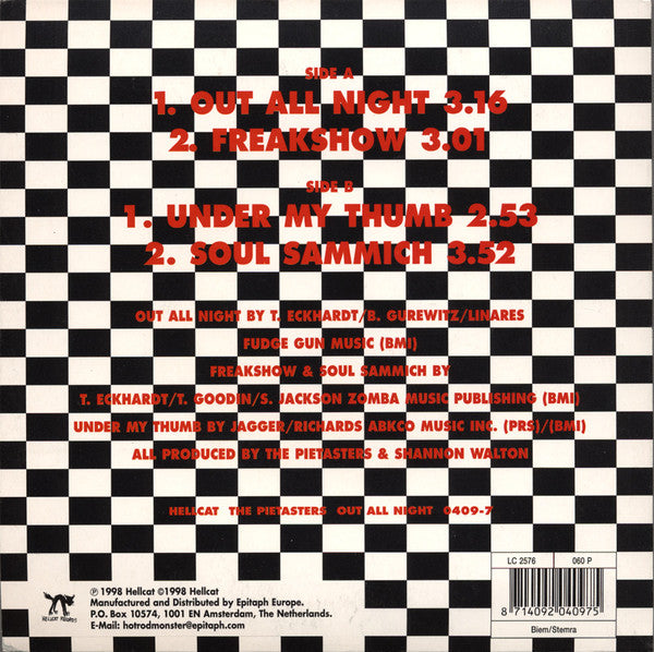 The Pietasters : Out All Night (7", Whi)