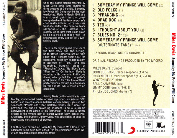 Miles Davis Sextet* : Someday My Prince Will Come (CD, Album, RE)