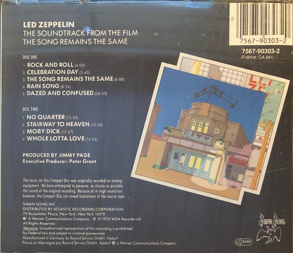 Led Zeppelin : The Soundtrack From The Film The Song Remains The Same (2xCD, Album, RE, Fat)