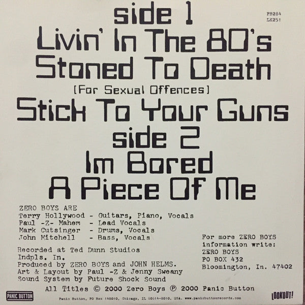 Zero Boys : Livin' In The 80's (7", EP, RE)