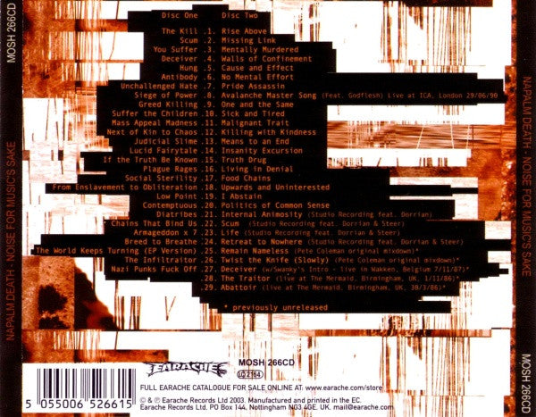 Napalm Death : Noise For Music's Sake (2xCD, Comp)