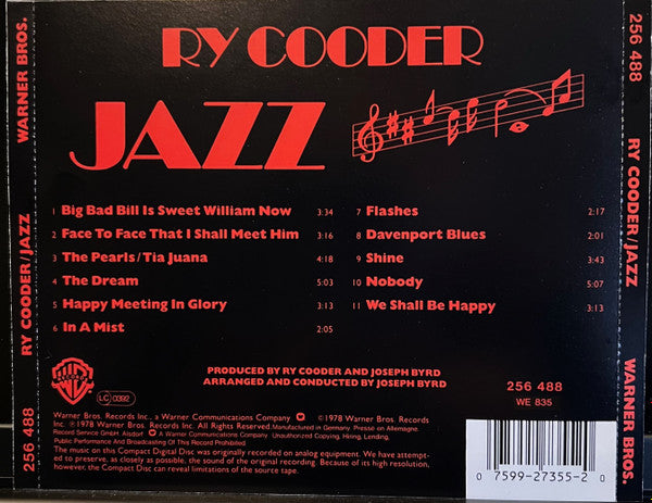 Ry Cooder : Jazz (CD, Album, RE, RM)