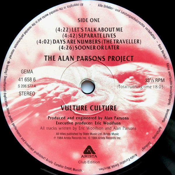 The Alan Parsons Project : Vulture Culture (LP, Album, Club, RE)