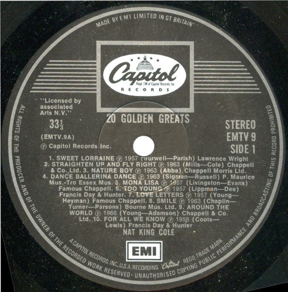 Nat King Cole : 20 Golden Greats (LP, Album, Comp)