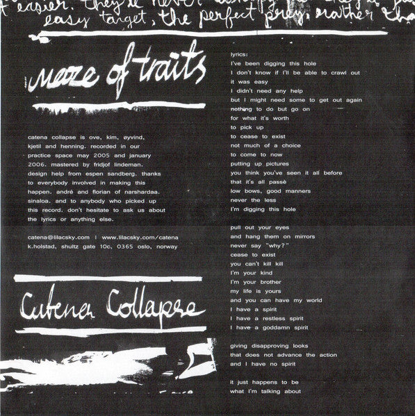 Catena Collapse and Sinaloa : A Trøndelag / Massachusetts Transatlantic Split Seven Inch Record Collaboration (7")