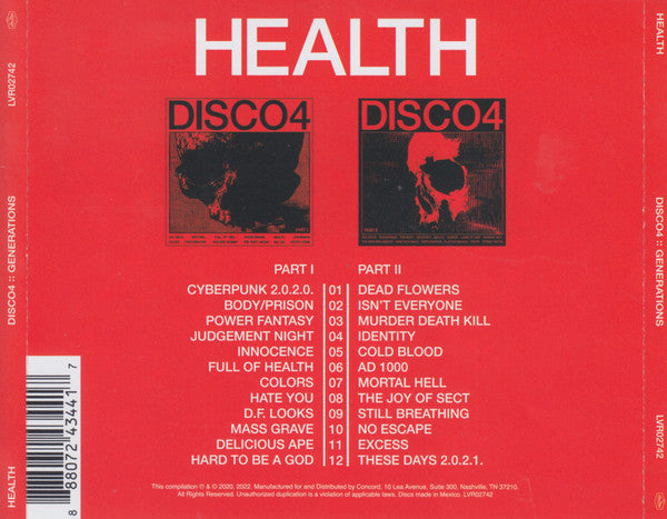 HEALTH (2) : Disco4 Generations (CD, Album + CD, Album + Comp, RE)