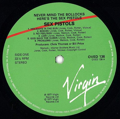 Sex Pistols : Never Mind The Bollocks Here's The Sex Pistols (LP, Album, M/Print, RE)