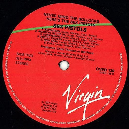 Sex Pistols : Never Mind The Bollocks Here's The Sex Pistols (LP, Album, M/Print, RE)