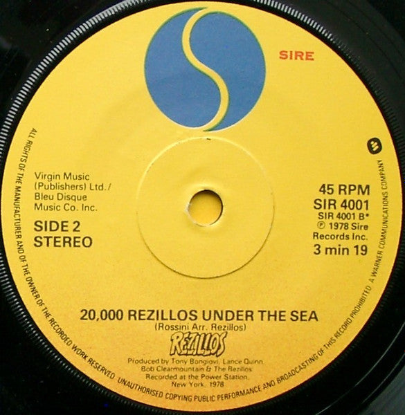 The Rezillos : Top Of The Pops (7", Single, Rez)