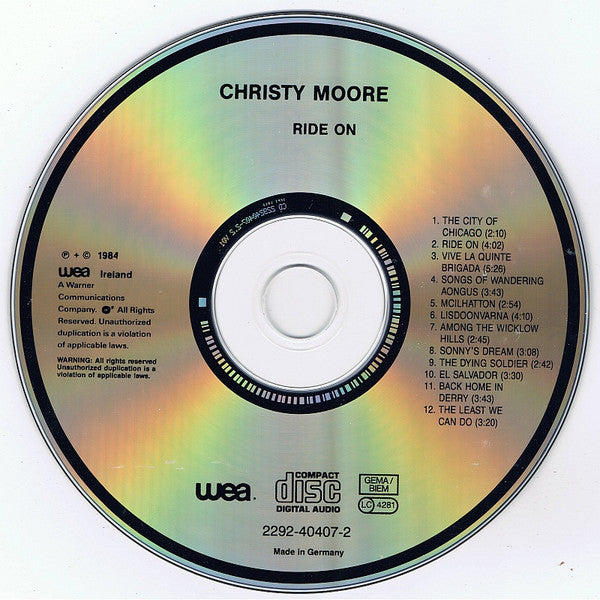 Christy Moore : Ride On (CD, Album, RE, RP)