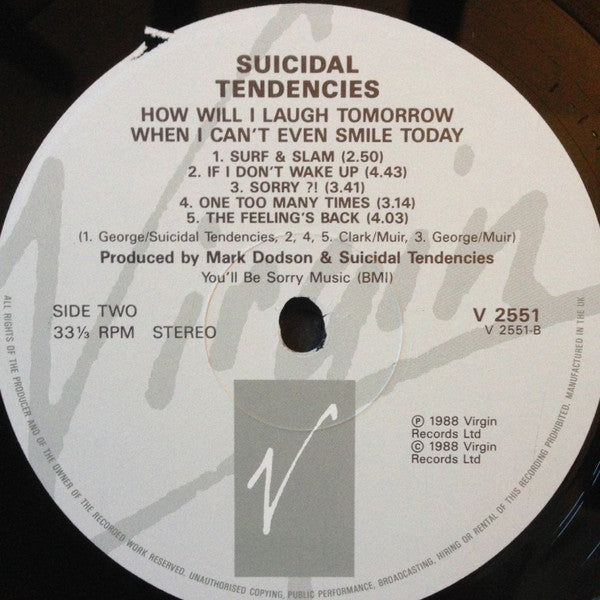 Suicidal Tendencies : How Will I Laugh Tomorrow... When I Can't Even Smile Today (LP, Album)