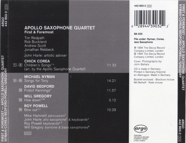 Apollo Saxophone Quartet : First & Foremost (CD, Album)