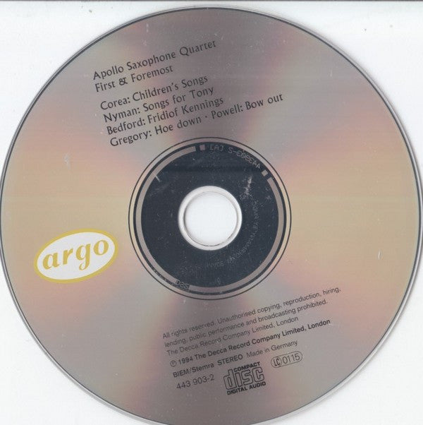 Apollo Saxophone Quartet : First & Foremost (CD, Album)