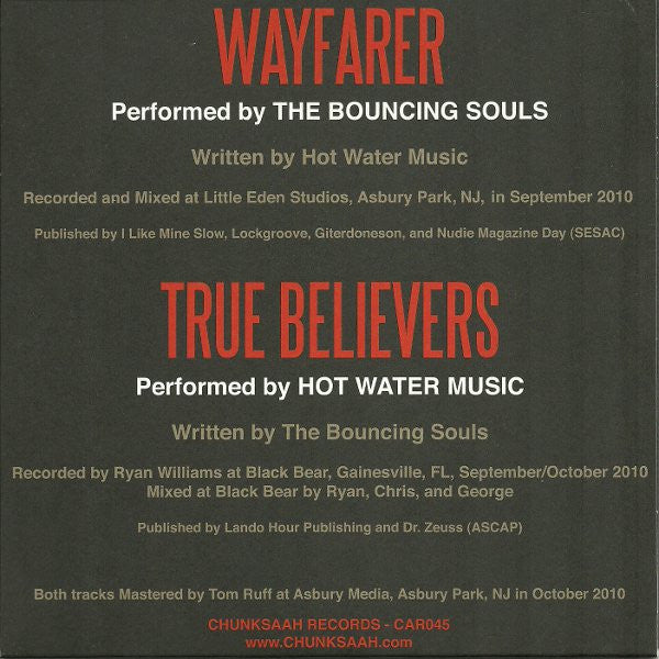 The Bouncing Souls / Hot Water Music : Chunksaah Records Split 7" (7", Single, Ltd, RP, Whi)