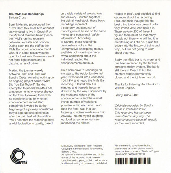 Sandra Cross (2) : The MMs Bar Recordings (CD)