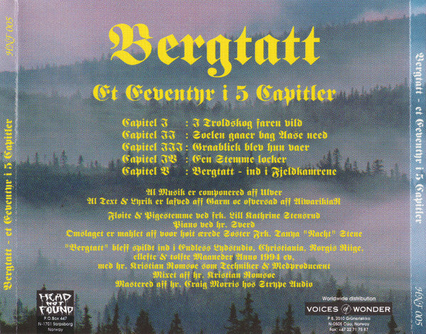 Ulver : Bergtatt - Et Eeventyr I 5 Capitler (CD, Album, RP)