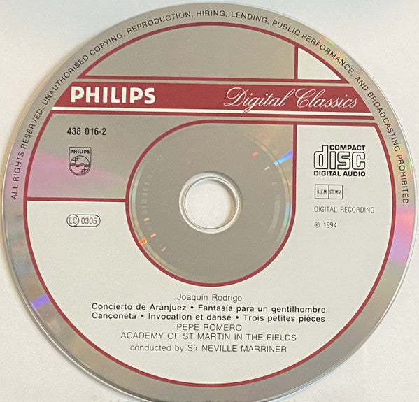 Rodrigo* - Pepe Romero, Academy Of St Martin In The Fields*, Sir Neville Marriner : Concerto De Aranjuez - Fantasia Para Un Gentilhombre (CD, Album, RE, PMD)