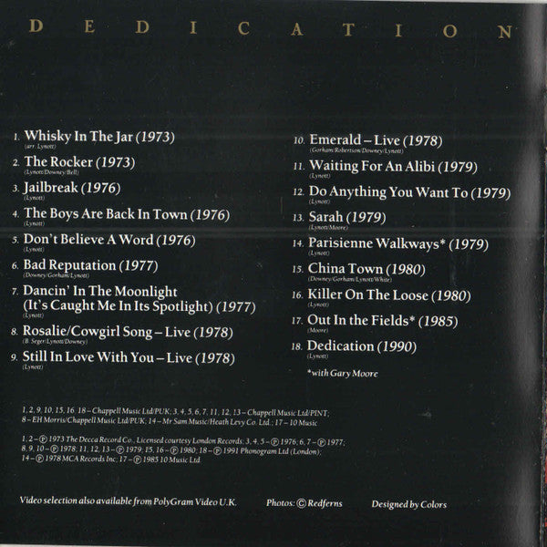 Thin Lizzy : Dedication (The Very Best Of Thin Lizzy) (CD, Comp)