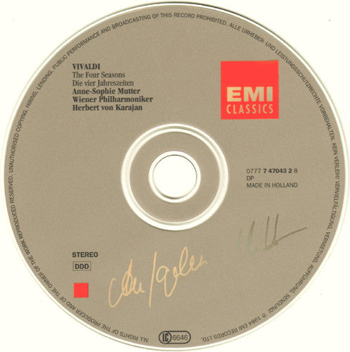 Vivaldi* - Anne-Sophie Mutter, Herbert Von Karajan, Wiener Philharmoniker : Le Quattro Stagioni = The Four Seasons = Die Vier Jahreszeiten (CD, Album, RE, RM)