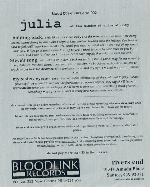 Julia (17) : ...At The Window Of Vulnerability (7")
