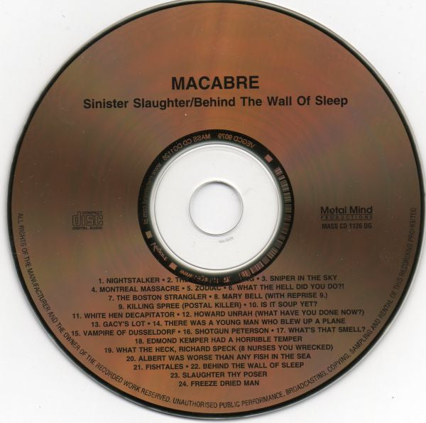 Macabre : Sinister Slaughter / Behind The Wall Of Sleep (CD, Album, Ltd, Num, RE, Dig)