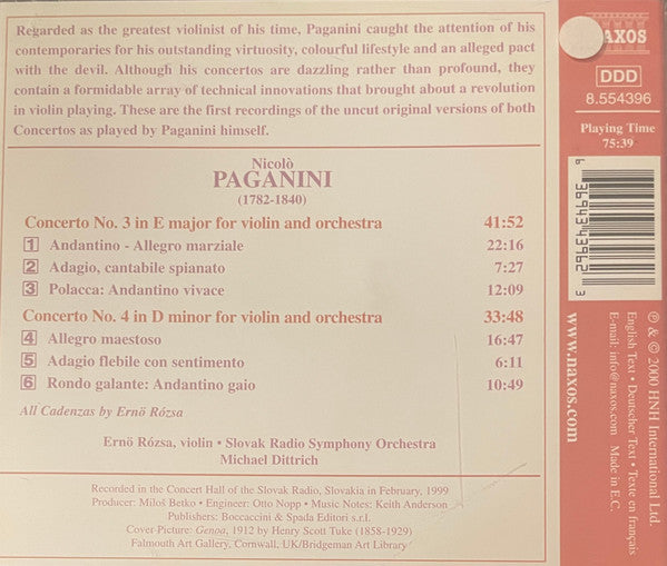 Paganini* - Ernö Rózsa, Slovak Radio Symphony Orchestra, Michael Dittrich : Violin Concertos Nos. 3 & 4 (CD, Album)
