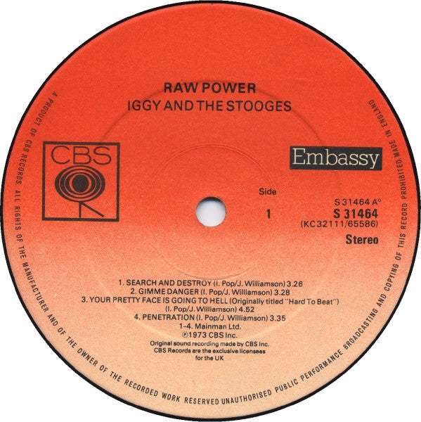 Iggy And The Stooges* : Raw Power (LP, Album, RE)