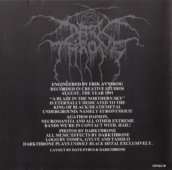 Darkthrone : A Blaze In The Northern Sky (CD, Album, RE)