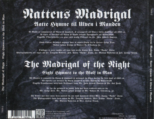 Ulver : Nattens Madrigal - Aatte Hymne Til Ulven I Manden (CD, Album)