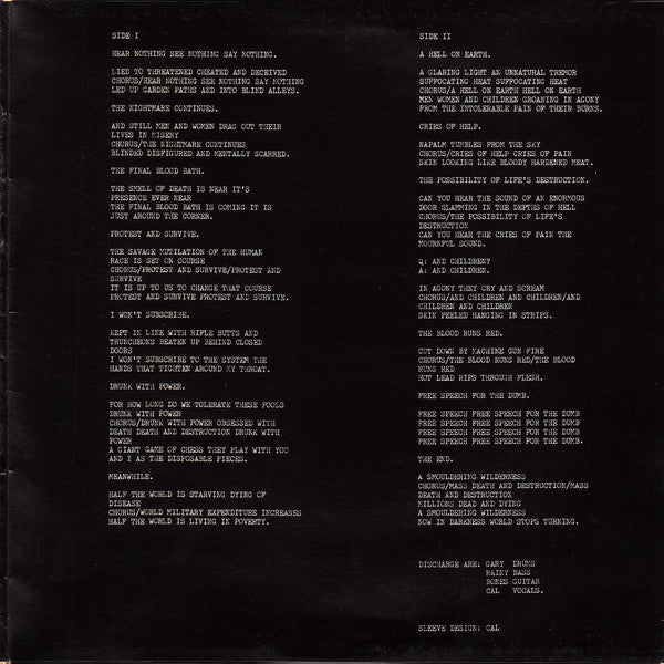 Discharge : Hear Nothing See Nothing Say Nothing (LP, Album, Gat)
